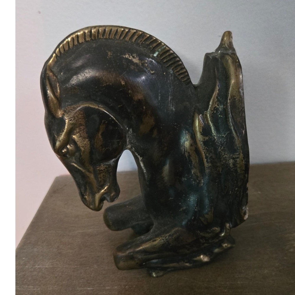 Vintage Art Deco Bronze Horse Head Bookend Single Equestrian Library Decor 5.5"